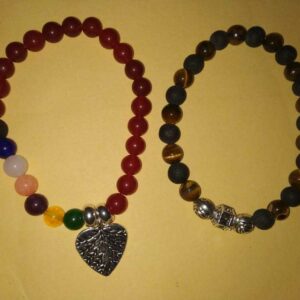 Abhimantrit  Bracelet 2 Pieces (Unisex) Metal Heart, Tiger Eye & Multicolour Stone - Image 4
