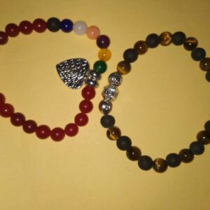 Abhimantrit  Bracelet 2 Pieces (Unisex) Metal Heart, Tiger Eye & Multicolour Stone - Image 1