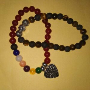Abhimantrit  Bracelet 2 Pieces (Unisex) Metal Heart, Tiger Eye & Multicolour Stone - Image 2