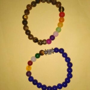 Abhimantrit Bracelet 2 Pieces (Unisex) Tiger Eye & Multicolour Stone(Blue Hakik) - Image 1