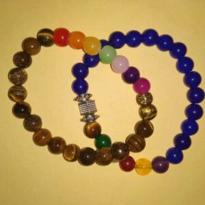 Abhimantrit Bracelet 2 Pieces (Unisex) Tiger Eye & Multicolour Stone(Blue Hakik) - Image 2