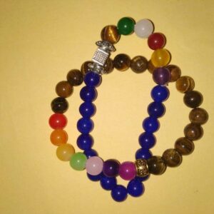 Abhimantrit Bracelet 2 Pieces (Unisex) Tiger Eye & Multicolour Stone(Blue Hakik) - Image 3