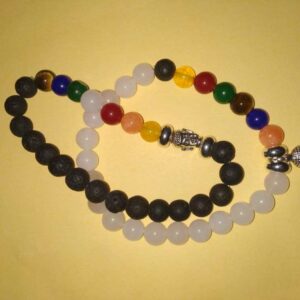 Abhimantrit Bracelet 2 Pieces (Unisex) Tortoise ,Tiger Eye & Multicolour Stone(Hakik) - Image 2