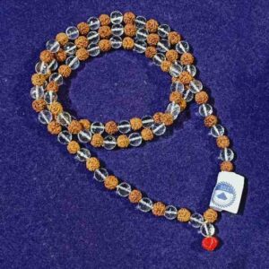 Abhimantrit 5 Mukhi Rudraksha with Sphatik Mala in Diamond Cut 108 Bead & Certified - Image 2