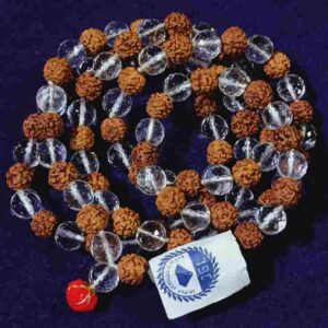 Abhimantrit 5 Mukhi Rudraksha with Sphatik Mala in Diamond Cut 108 Bead & Certified - Image 5