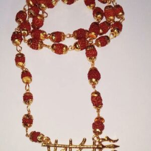 Abhimantrit Trishul Mahadev With Panchmukhi Rudraksha Mala Gold-plated (40Beads) 3mm - Image 5