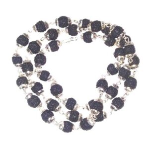 Abhimantrirt German Silver Kalp Five Mukhi Black Rudraksha Mala (40/45 Bead) - Image 1