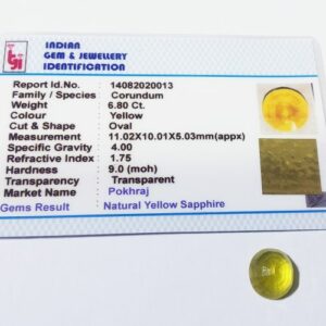 Certified Yellow Sapphire (Pukhraj) Genuine & Natural Gemstone- 6.80 Carat - Image 1