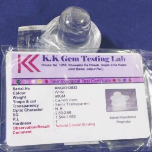 Lab- Certified Indian Sphatik Shivling Crystal Shivling- 98 Gram - Image 1
