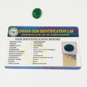 Lab- Certified Panna (Emerald Stone) in Oval Shape & Abhimantrit- 7.25 Carat - Image 2