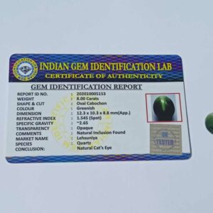 Abhimantrit Cat’s Eye Stone (Lehsunia) & Lab- Certified Gemstone – 8 Carat - Image 5