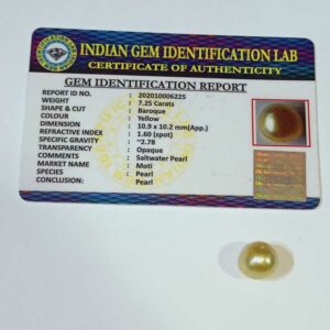 Natural Yellow Pearl ( Moti )  Stone & Lab Certified - 7.25 Carat - Image 1