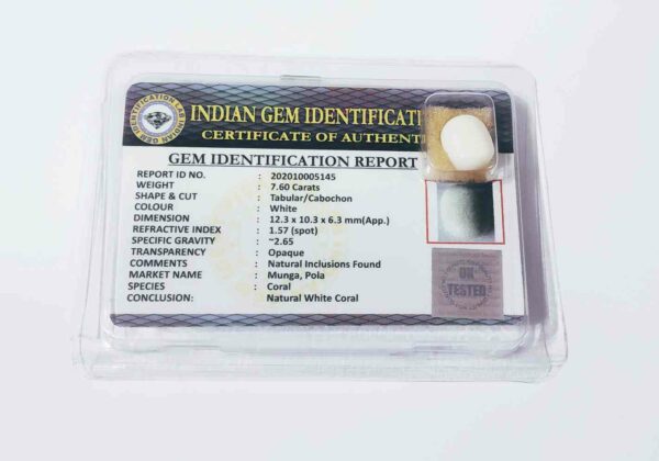 Certified White Opal Stone Natural Original Gemstone 7.60 Carat