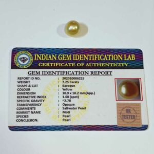 Natural Yellow Pearl ( Moti )  Stone & Lab Certified - 7.25 Carat - Image 3