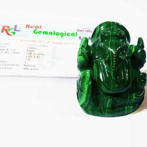 Lab- Certified Malachite Stone Ganesh Idol Natural & Abhimantrit 158 Gram - Image 2