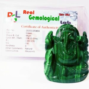 Lab- Certified Malachite Stone Ganesh Idol Natural & Abhimantrit 158 Gram - Image 1