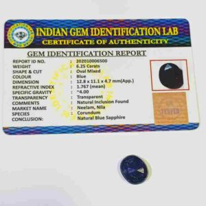 Blue Sapphire (Neelam Stone) Lab – Certified Gemstone ...
