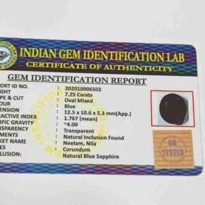 Abhimantrit Blue Sapphire (Neelam Stone) & Certified Gemstone- 7.25 Carat - Image 2
