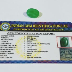 Lab Certified Panna Stone (Emerald) Oval shape & Abhimantrit- 8.25 Carat - Image 1