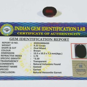 Gomed (Hessonite) Stone Certified & Abhimantrit 9.25 Carat - Image 1