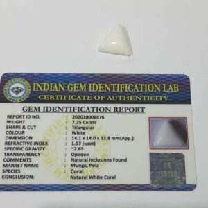 Triangle White Coral Stone (Moonga) Lab Certified  & Abhimantrit  7.25 Carat - Image 3