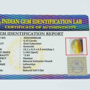 Certified Cat’s Eye Stone (Lehsunia) & Abhimantrit– 6.25 Carat - Image 2
