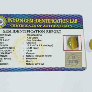 Certified Cat’s Eye Stone (Lehsunia) & Abhimantrit– 7.25 Carat - Image 2