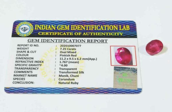 Natural Ruby Stone Lab Certified Abhimantrit 7.25 Carat Shivaago