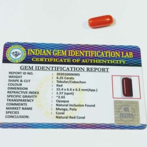 Genuine Red Coral/ Moonga Stone & Certified 6.25 Carat - Image 3