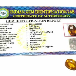 Abhimantrit Yellow Sapphire (Pukhraj) & Certified- 5.25 Carat Origin Tested - Image 2