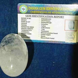Abhimantrit Indian Sphatik Shiv Lingam 110 Gram & Certified - Image 2
