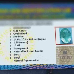 Aquamarine Stone ( Healing Power)  6.25 Carat Certified - Image 2