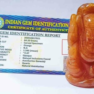 Abhimantrit Orange Aventurine (Sindoori) Ganesh Ji Idol 64 Gram Certified - Image 1