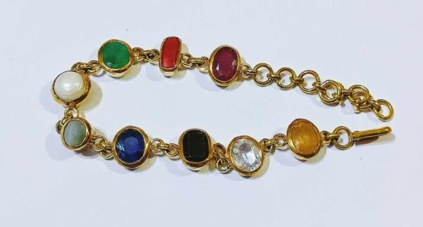 Navratna Sterling Silver Bracelet with all Nine Natural Gemstones for  Navgraha Lab Certified Gm 44.58 | Rashi Ratan Bhagya