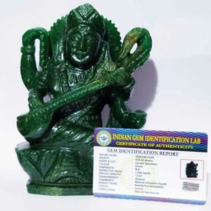 Genuine Green Aventurine Saraswati ji Idol Abhimantrit & Certified 970 Gram - Image 2