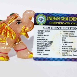 Rose Quartz Elephant Figure Abhimantrit & Certified 111 Gram - Image 2