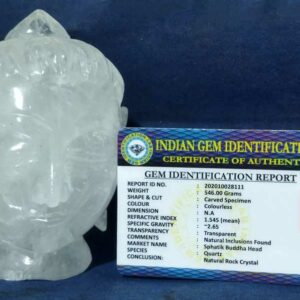 Genuine Sphatik (Crystal) Buddha Head Idol Certified & Abhimantrit 546 Gram - Image 2