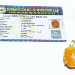 Natural Amber stone 15 carat In Silver Locket - Certified & Abhimantrit - Image 2