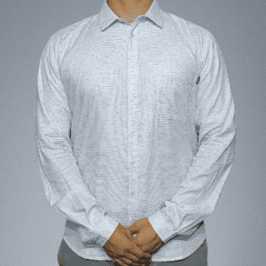 Light Blue Horizontal Striped Melange Cotton Shirt Collection for Men - Image 2