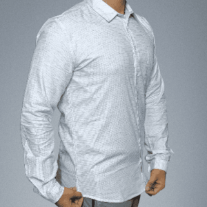Light Blue Horizontal Striped Melange Cotton Shirt Collection for Men - Image 4