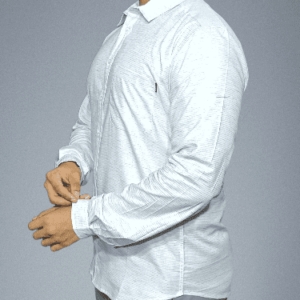 Light Blue Horizontal Striped Melange Cotton Shirt Collection for Men - Image 3