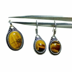 Mantrit (Energized) Tiger Eye Stone Pendant & Earrings Set: Radiate Confidence - Image 2