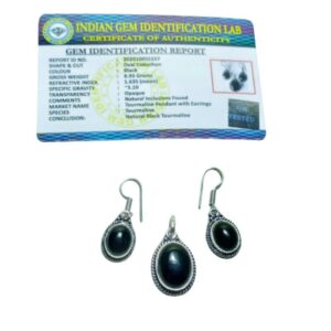 Mantrit (Energized) Black Tourmaline Pendent & Earrings With Lab Certified - Image 2
