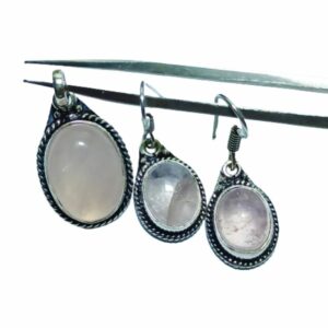Rose Quartz Stone - Pendent & Earrings, With Certified And Mantrit (Energized) - Image 2