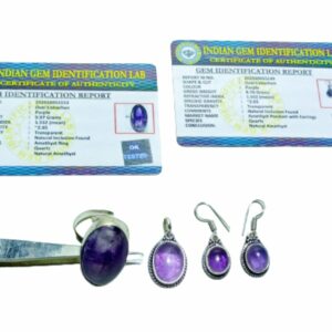 Mantrit (Energized) Amethyst Stone Jewellery Set - Ring, Pendent & Earrings - Image 4